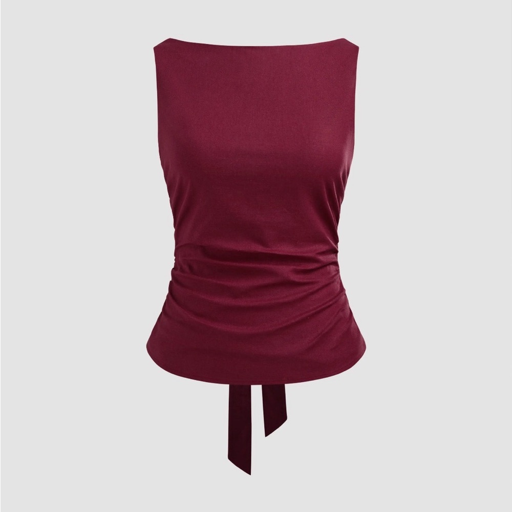 Red Sleeveless Tie Back  Blouse